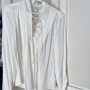 Joie White Pleated Tie Front Blouse with Bib Collar